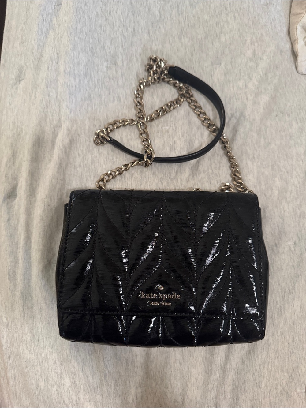 kate spade Black Quilted Patent Leather Chain Crossbody